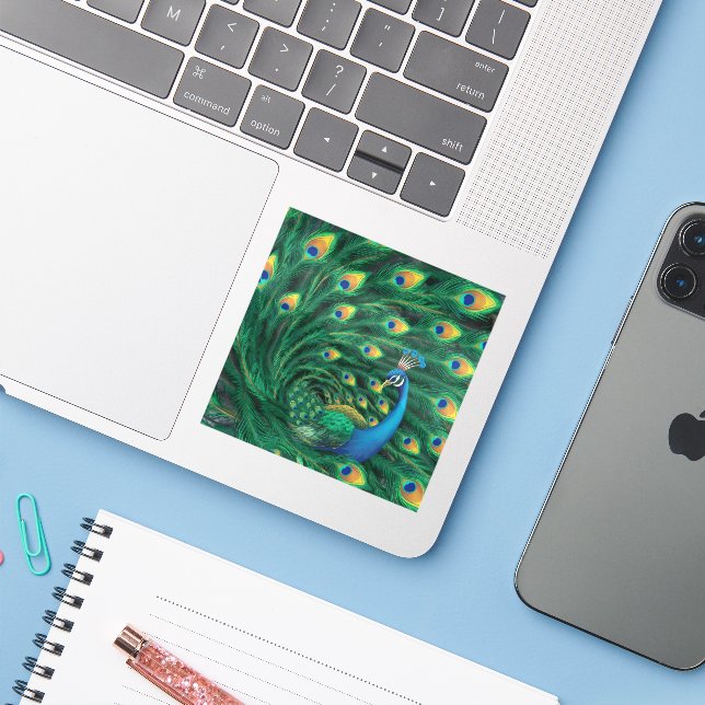 Pegatina Pájaro Pavo Real Azul (Ordenado portátil con iPhone)