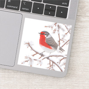 Pegatina Pájaro Robin rojo en la nieve