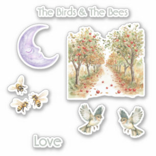 Pegatina Pájaros Abejas Árboles de Manzana Amor Luna
