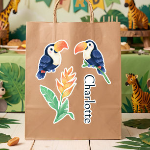 Pegatina Pájaros Tucán Flores Tropicales & Nombre Animales 