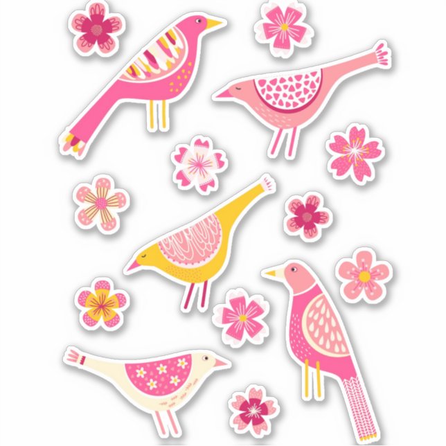 Pegatina Pájaros y flores (Anverso)