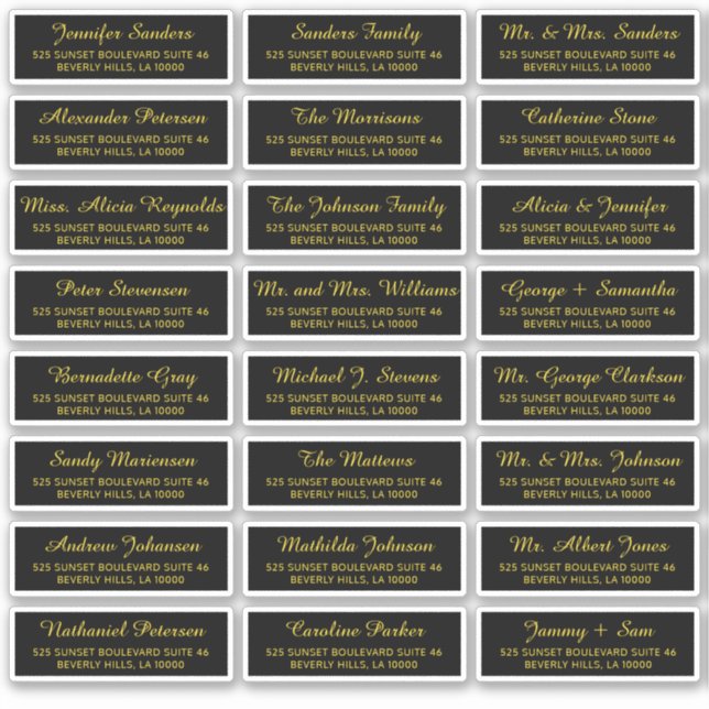 Pegatina Palabras de invitados individuales de oro negro (Anverso)