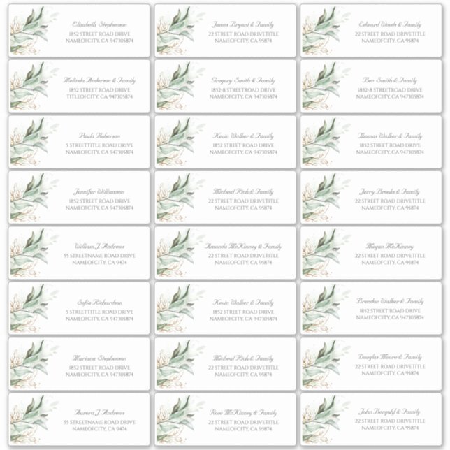 Pegatina Palabras de oro Leaves verdes Nombres de invitados (Anverso)