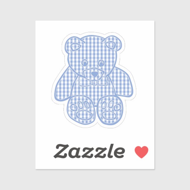 Pegatina Pale Blue Pastel Gingham Teddy Bear (Hoja)