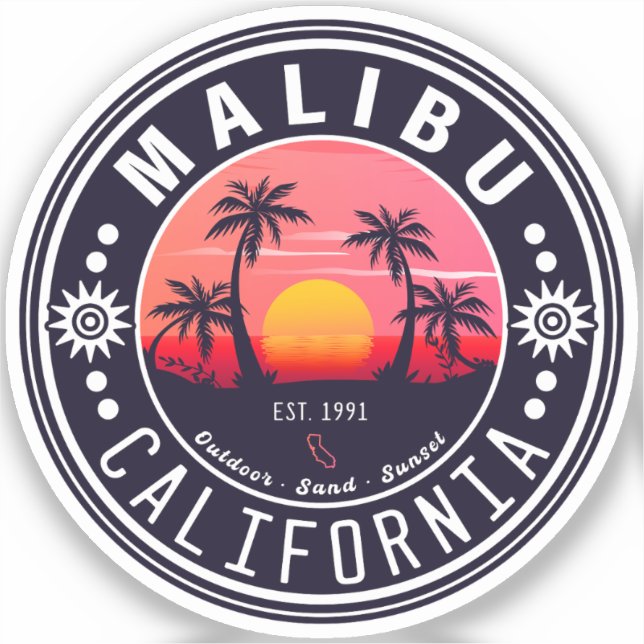 Pegatina Palm Trees Retro Sunset de Malibu California 60 (Anverso)