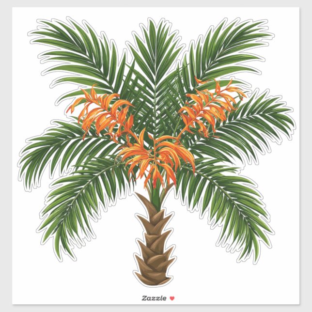 Pegatina Palmera Tropical Con Flores Naranjas Brillantes (Hoja)