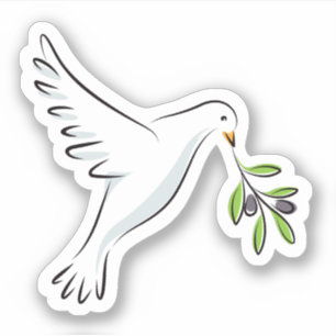 Pegatina Paloma de paz blanca con rama de olivo