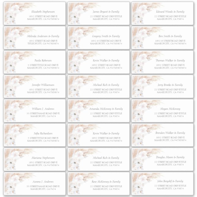 Pegatina Pampas Grass Floral Guest Names Address Labs (Anverso)