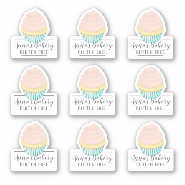 Pegatina Panadería Gluten Gratis Personalizado Rosa (Anverso)