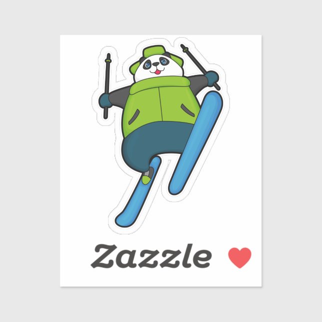 Pegatina Panda as Ski jumper with Ski (Hoja)