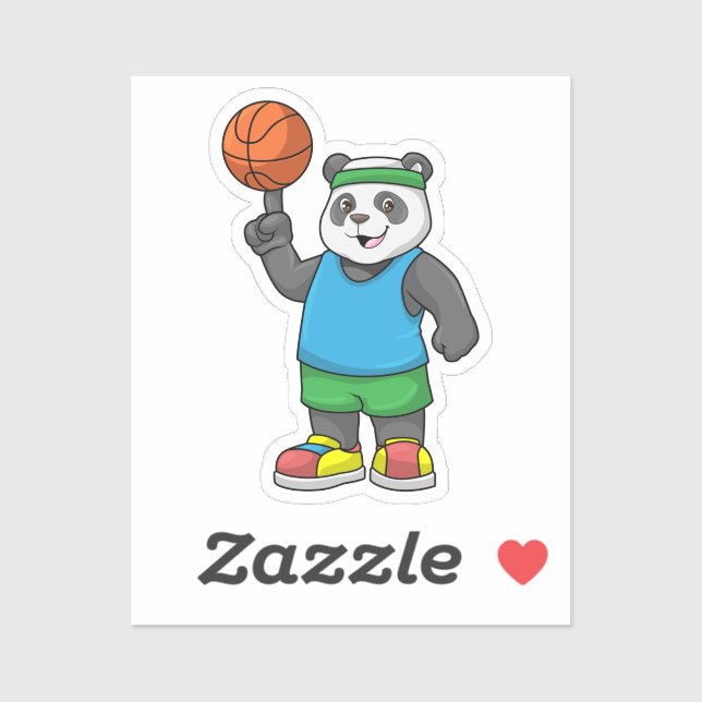 Pegatina Panda at Sports with Basketball (Hoja)