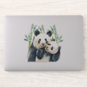 Pegatina Panda color agua rompe con mamá y bebé en Bambú