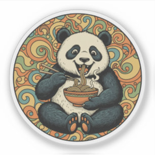 Pegatina Panda Comiendo Fideos - Arte Groovy de Comida Asiá