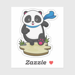 Pegatina Panda como corredor con bufanda