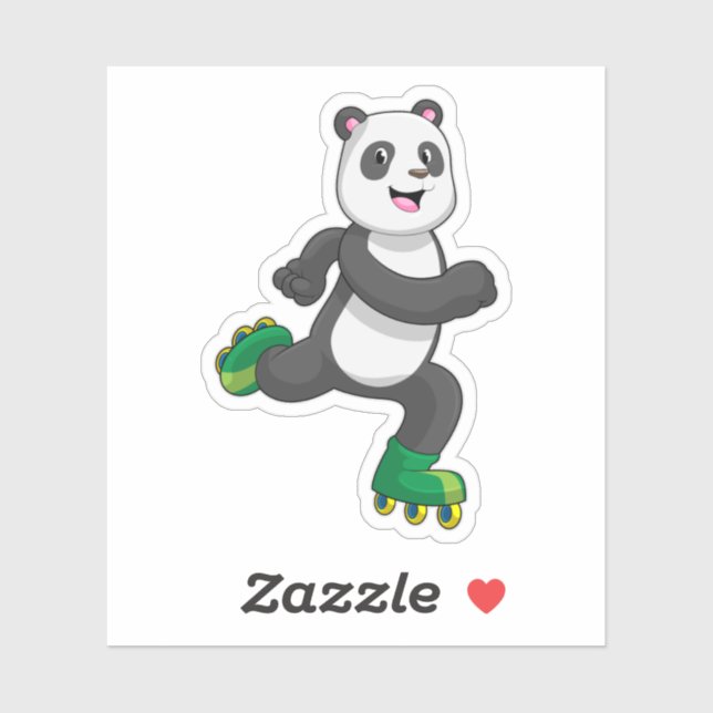 Pegatina Panda como patinador en línea con patines (Hoja)