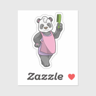 Pegatina Panda como peluquero con comb