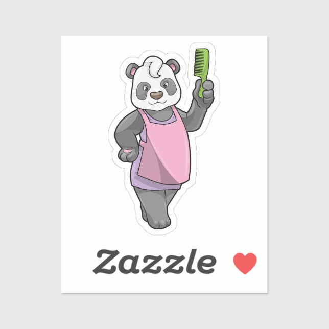 Pegatina Panda como peluquero con comb (Hoja)