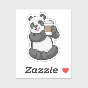Pegatina Panda con el café a ir