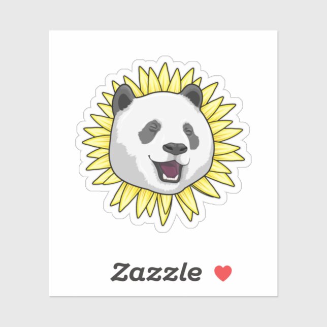 Pegatina Panda con girasol (Hoja)