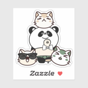 Pegatina Panda con Pierna Protésica y Equipo de Gatos