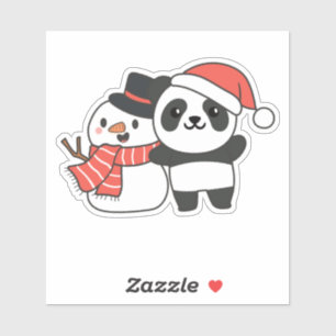 Pegatina Panda Con Snowman En Invierno Para Navidades