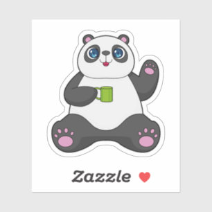 Pegatina Panda con tazón de café