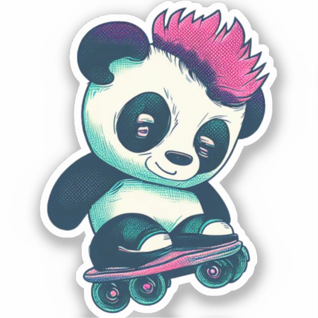 Pegatina Panda de bebé lindo con mohawk | Skater Panda (Anverso)