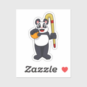 Pegatina Panda en hockey con bate de hockey