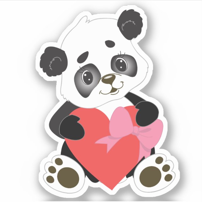 Pegatina Panda lindo con corazón (Anverso)