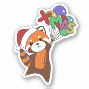 Pegatina Panda Rojo Navidades Nieve Animales De Invierno Pa
