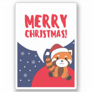 Pegatina Panda Rojo Navidades Nieve Animales De Invierno Pa