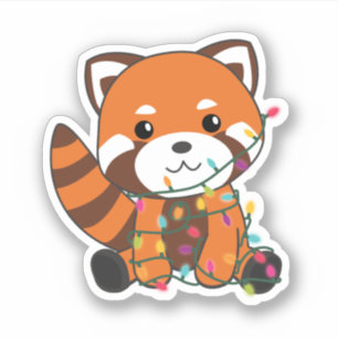 Pegatina Panda Rojo Navidades Nieve Animales De Invierno Pa
