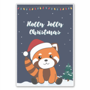 Pegatina Panda Rojo Navidades Nieve Animales De Invierno Pa