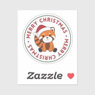 Pegatina Panda Rojo Navidades Nieve Animales De Invierno Pa
