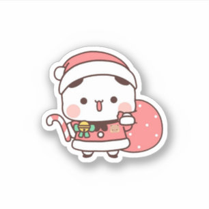 Pegatina Panda Y Brownie Bear Pareja, Feliz Navidad