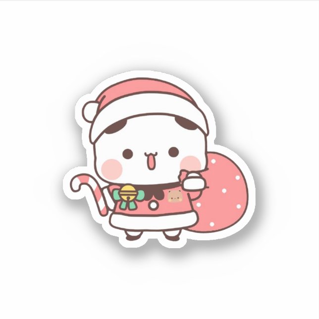 Pegatina Panda Y Brownie Bear Pareja, Feliz Navidad (Anverso)