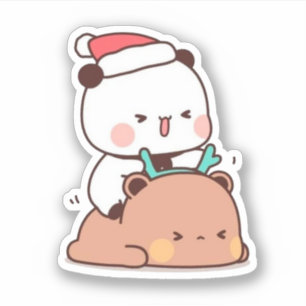 Pegatina Panda Y Brownie Bear Pareja, Feliz Navidad