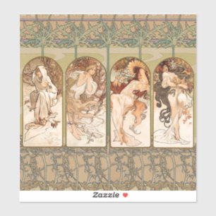 Pegatina Panel de las Cuatro Estaciones de Alphonse Mucha 1