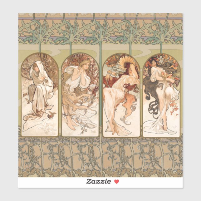 Pegatina Panel de las Cuatro Estaciones de Alphonse Mucha 1 (Hoja)