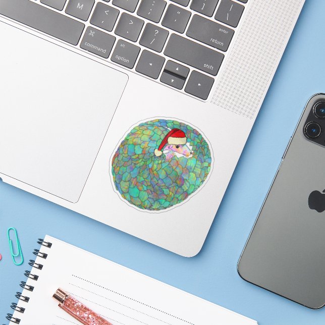 Pegatina Pangolin adorable con sombrero Santa (Ordenado portátil con iPhone)