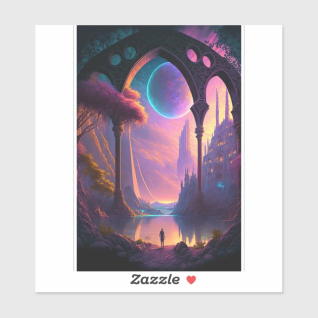 Pegatina Panorama de ciencia ficción fantástica (Hoja)