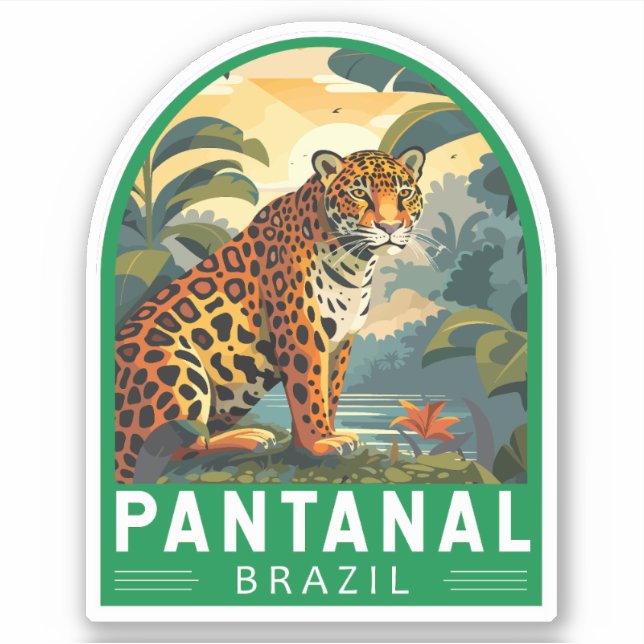 Pegatina Pantanal Brasil Jaguar Viaje Vintage (Anverso)