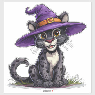 Pegatina Pantera Adorable con Sombrero de Bruja