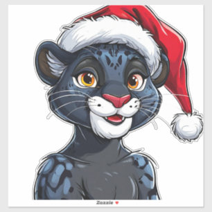 Pegatina Pantera Negra con Sombrero de Navidad