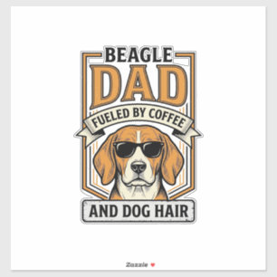 Pegatina Papá Beagle Impulsado por Camiseta de Café y Pelo