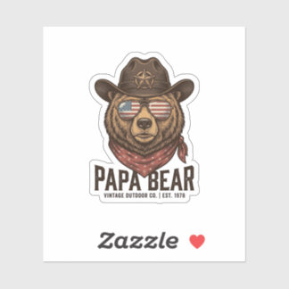 Pegatina Papa Bear Cowboy Bear Patriotic Vintage Vector Des