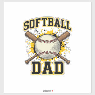 Pegatina Papá de Softball Diseño Retro de Bats Cruzados de 