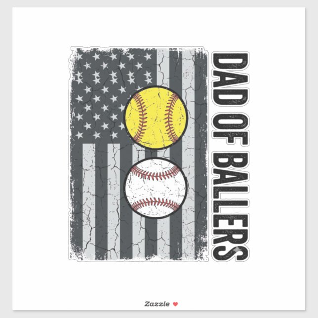 Pegatina Papá de Softbol Béisbol Patriótico (Hoja)