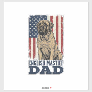 Pegatina Papá Mastín Inglés Patriótico Diseño de Perro Vint