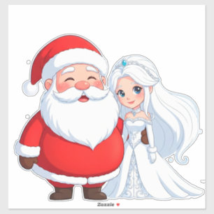 Pegatina Papá Noel abrazando a una Reina de Nieve